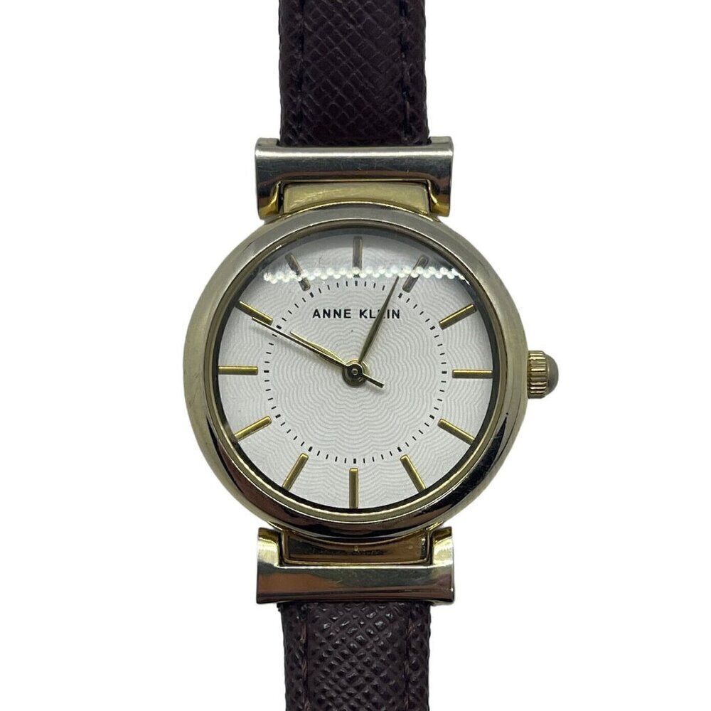 Anne Klein Women's Watch AK/2500 Round Gold Tone Case Brown Faux Leather Band